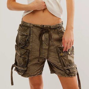 Free People Olive Half Bay Parachute Cargo Shorts Sm